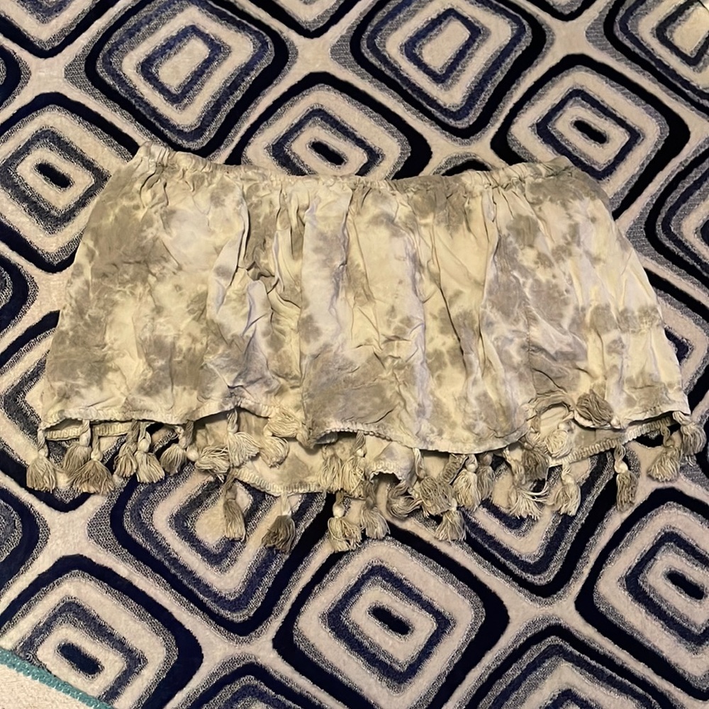 Green and grey tasseled tube top